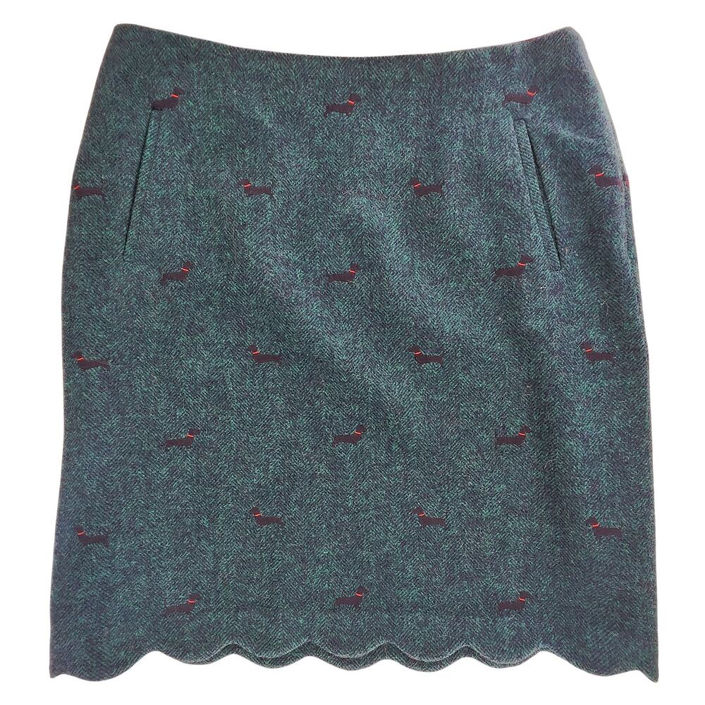 Talbots Women's Skirt Pencil Lined Wool Blend with Dogs Green Size 8